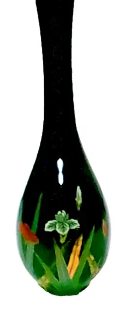 Japanese OTAGIRI Bud Vase "Crown Iris" Black Glass H19.5cm x W7cm Vintage VGC