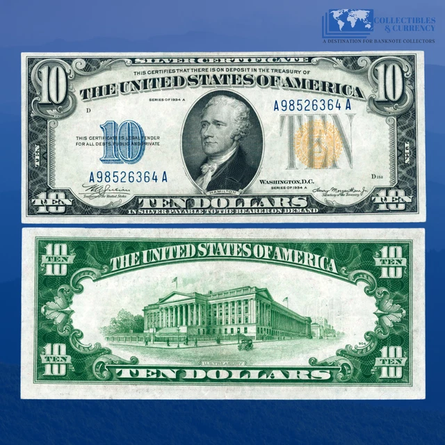 Fr.2309 1934A $10 Silver Certificate Yellow Seal "North Africa", XF #26364