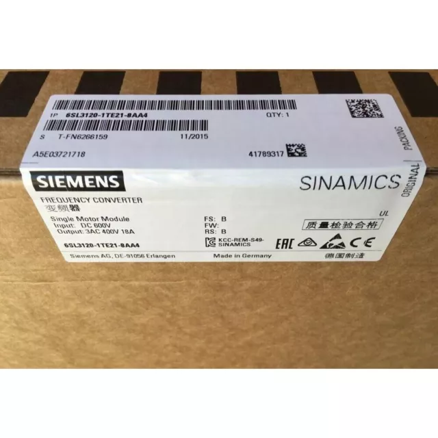 New Siemens 6SL3120-1TE21-8AA3 6SL3 120-1TE21-8AA3 SINAMICS S120 Double Motor