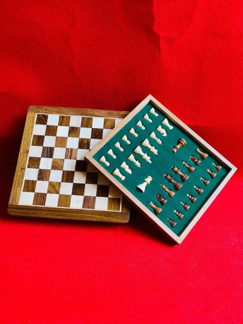 Mini 5'' Magnetic Travel Pocket Wooden Square Chess Set Game Board Gift Portable