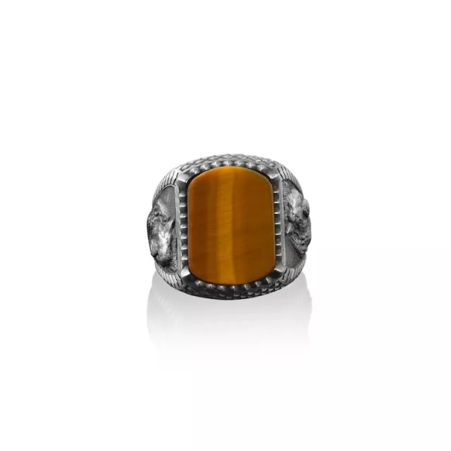 Solide 925 Argent pour Hommes de Tigre Eye Gemstone Ring Tout Taille