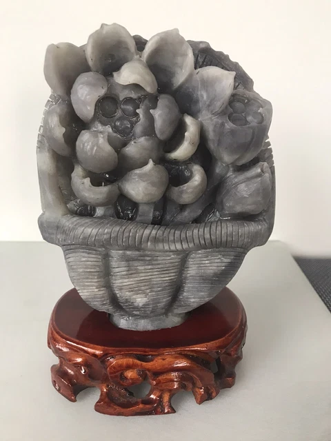 A Hetian Jade Carving of a Basket with Flowers - 1.13 KG!!!