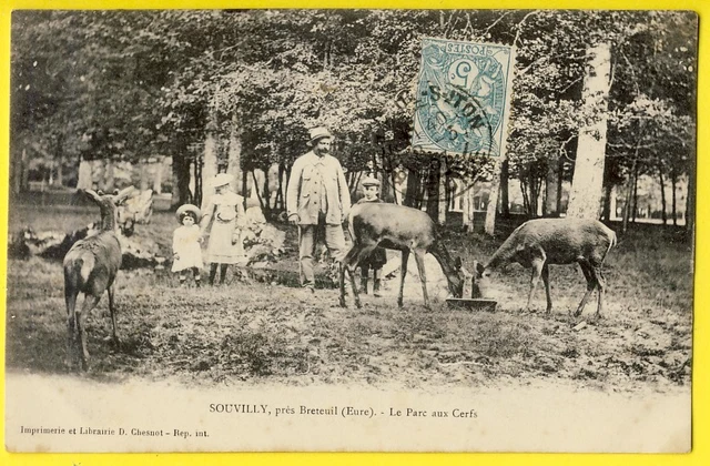 cpa 27 - SOUVILLY près de BRETEUIL (Eure) Le PARC aux CERF Animée Biches Faons