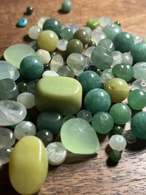 VINTAGE Old Stock Mixed Green Gemstone  BEAD Exact Lot Jade Aventurine Malachite