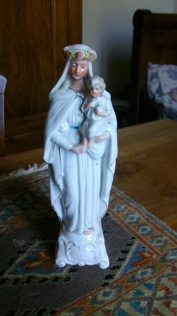Statue Vierge Marie à L'enfant – Porcelaine Allemande Numérotée – Occasion