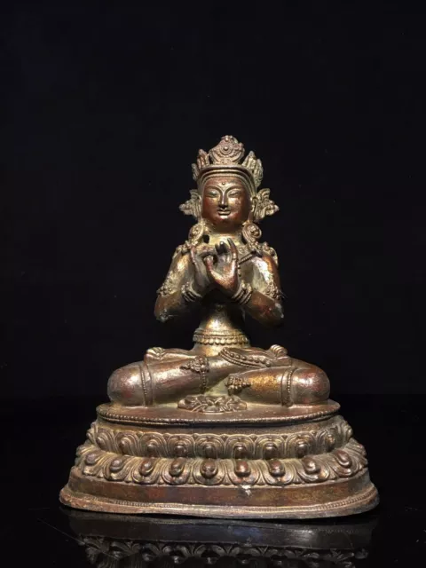 9.1" China old Tibet Tibetan Buddhism temple Bronze gilt Tara Bodhisattva statue