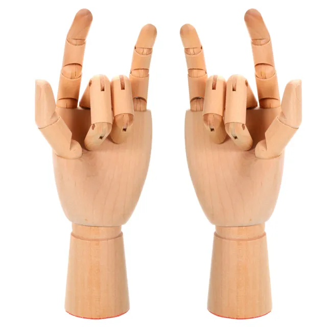 2Pcs 10" Wooden Hand Model, Artist Mannequin Right and Left Hand Model Flexible