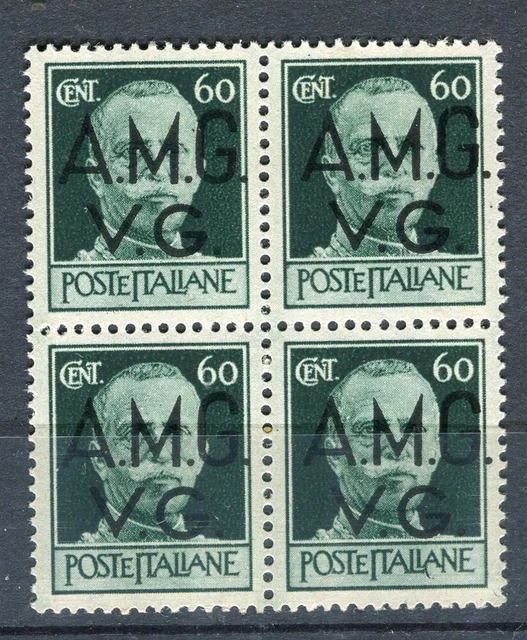 ITALY; 1947 Trieste Optd. issue fine MINT MNH Unmounted BLOCK of 4, 60c.