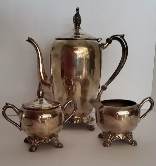 FB Rogers Silver Co Coffee Set Silver Plated Coffee Pot Cream & Sugar With Lid