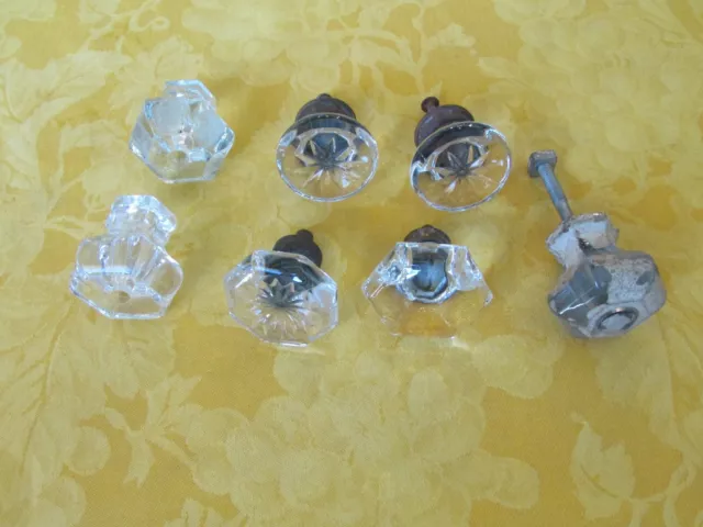 Mixed Lot of 7 Vintage Salvaged Clear Cut Glass Furniture Drawer Knobs Pulls