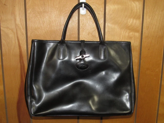Longchamp Roseau Handbag / Satchel / Tote Purse - Black - Toggle Closure