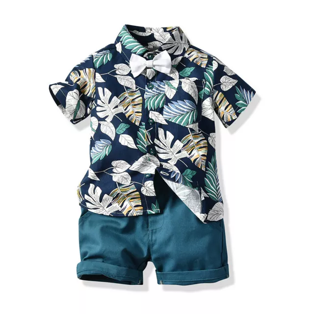 TiaoBug Jungen Kurzarm Hawaii Hemd mit Fliege und Kurze Hose Freizeit Shorts Set