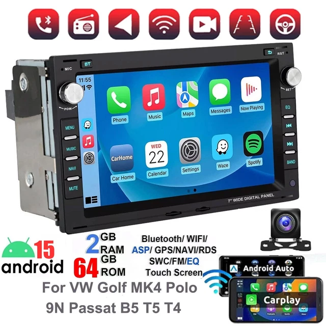 64GB Android 15 CarPlay GPS Stereo Radio For VW Polo BORA T5 PASSAT B5 GOLF MK4