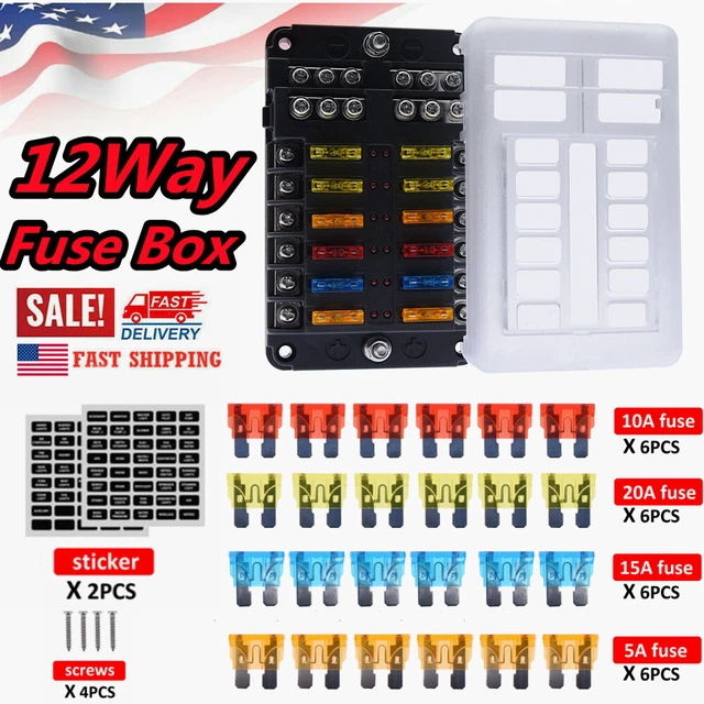 Waterproof 12-24V 12 Way Blade Fuse Box Block Holder LED Indicator Car Marine