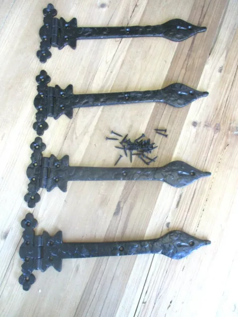 4 Large Iron Hinges Barn Door Ornate 13" Hinge T Strap Hardware Gate Ex Large