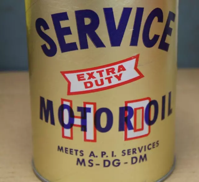 RARE FULL ~ NEAR MINT 1960s era SERVICE MOTOR OIL Old Albemarle NC 1 qt. Oil Can