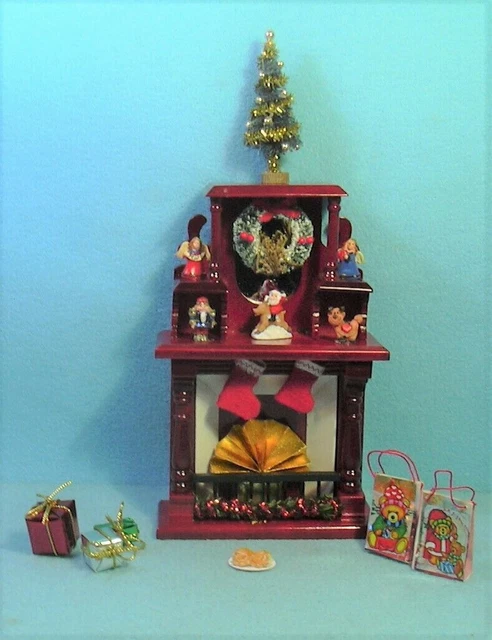 12th Wooden Mirror Back Fireplace with Xmas Tree & Hand Made Accessories