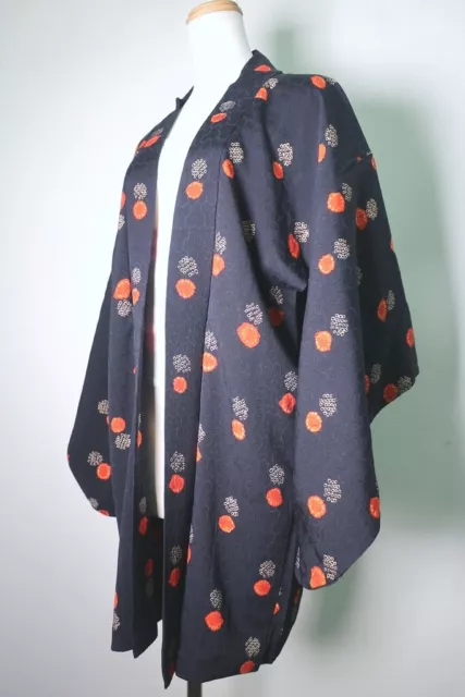 8704J2 Silk Vintage Japanese Kimono Haori Jacket Shibori Bishamon Kikkou
