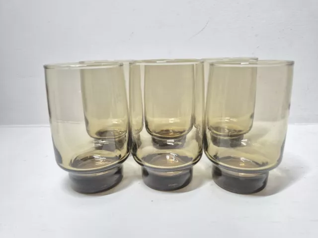 Set of 6 Mid Century 1960s  Retro Smoked Brown Tumblers Glasses, VGC