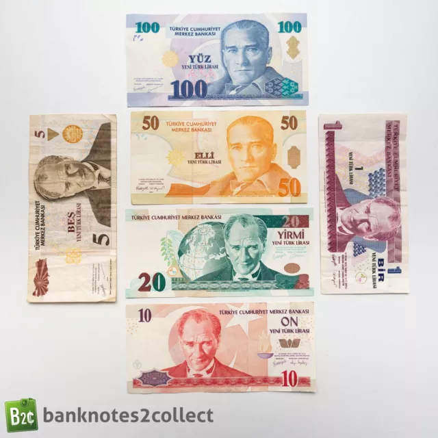 TURKEY: Set of 6 Turkish Lira Banknotes.