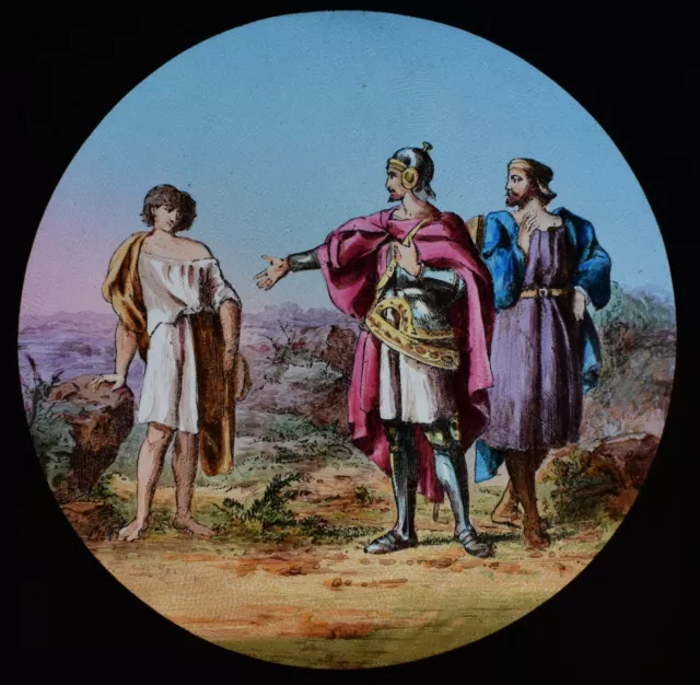 ANTIQUE Magic Lantern Slide PILGRIMS PROGRESS NO84 C1890 DRAWING KNIGHT