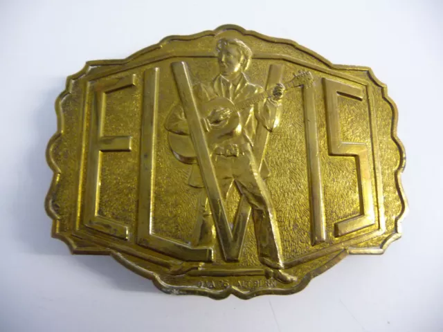 Vintage classic Elvis belt buckle; shotgun brass; Elvis with Guitar design