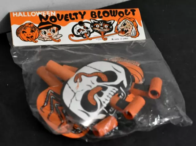 New Vintage 3 Pack Novelty Blow Out Noisemakers Halloween Skull Jack O Lantern 2