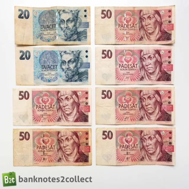 CZECH REPUBLIC: Set of 8 Czech Koruna Banknotes.