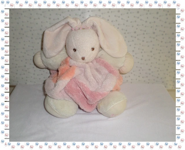 = - Gros Doudou Peluche Lapin Boule  Tons de Roses  Blanc Plume  Kaloo