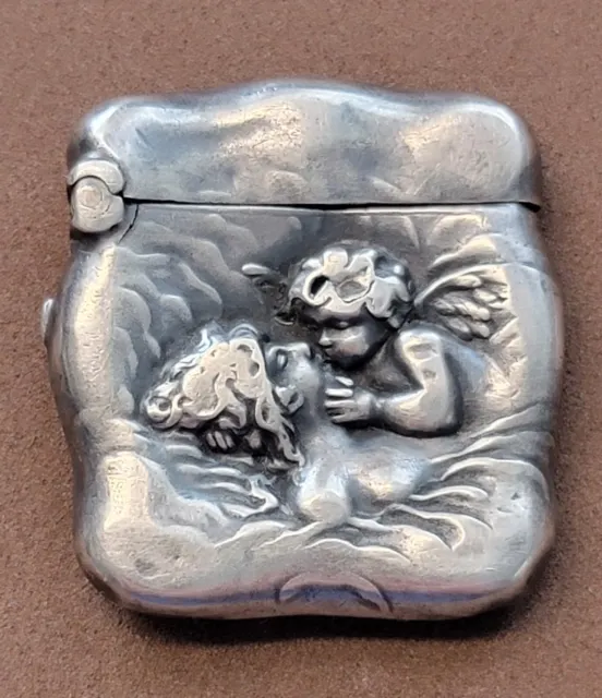 Vintage Unger Brothers Chatelaine Stamp Case Loves Dream Cherub Sterling (Used)