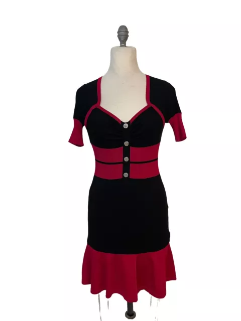 Karen Millen Red Black Color Block Knit Dress 2
