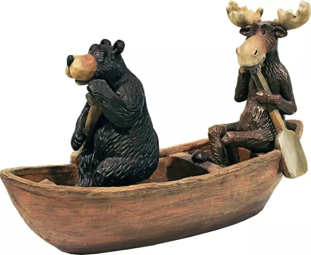 Design Toscano HF665392 Moose and Black Bear in a Boat Statue,full color