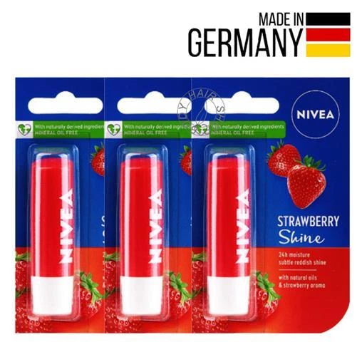 NIVEA Burro Cacao Fragola Rosso Lucentezza Oli Naturali Frutty Aroma Lot Set 3 X