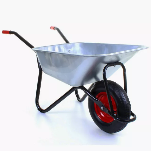 100L Heavy Duty Galvanised Wheelbarrow Puncture Proof/Inflatable Wheels Black