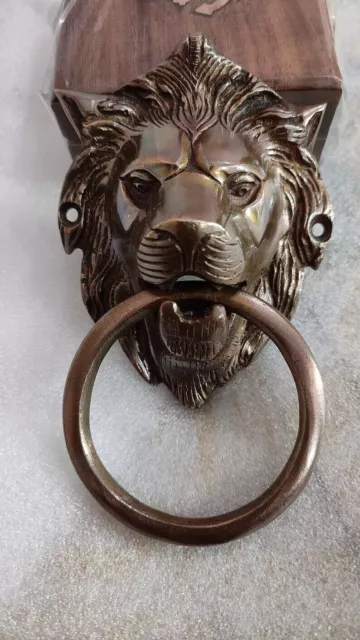 Brass Door Knocker Lion Vintage Head Solid Heavy Large Antique