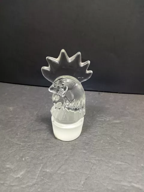 ❤️1940’s HEISEY ROOSTER CLEAR GLASS STOPPER FOR BOTTLE OR COCKTAIL SHAKER - MINT