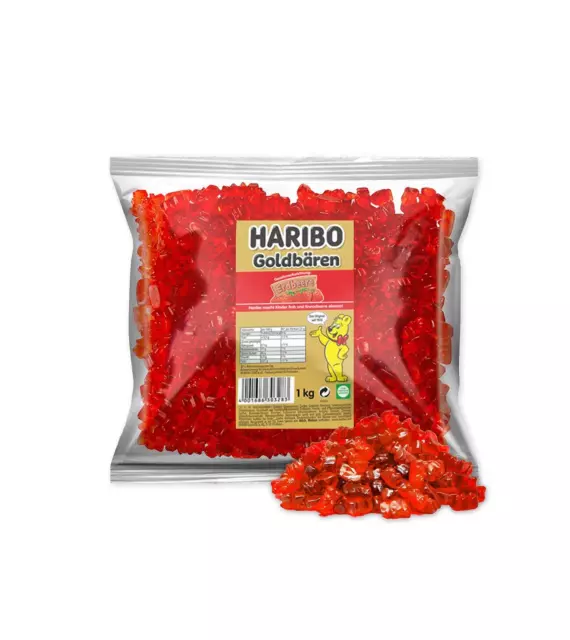 Haribo Goldbären 1kg Beutel sortenrein Apfel, Erdbeere,Himbeere, Orange, Zitrone