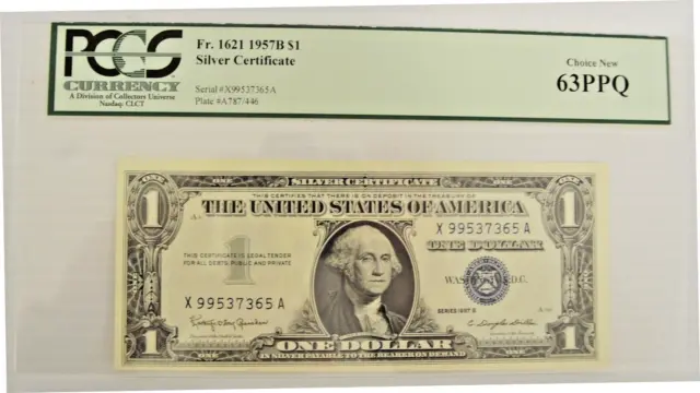 Pcgs Ppq Graded 63, 1957B $ 1 Silver Certificate (Choice New)