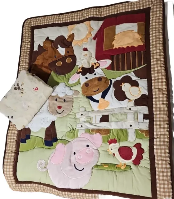 NOJO Crown Craft Infant Crib Quilt  & Sheet ~ Farm Animals 2 PC
