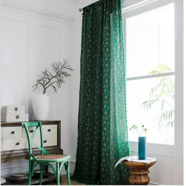 Vintage Print Curtain Tassel Window for Living Room Drape Panels Treatment Decor