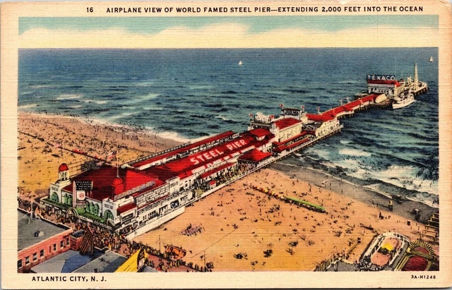 Airplane View Steel Pier Atlantic City NJ New Jersey Linen Postcard UNP VTG