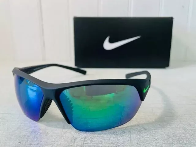 NIKE SKYLON ACE Sport Sunglasses Matte Black With Green Mirror Lenses ...