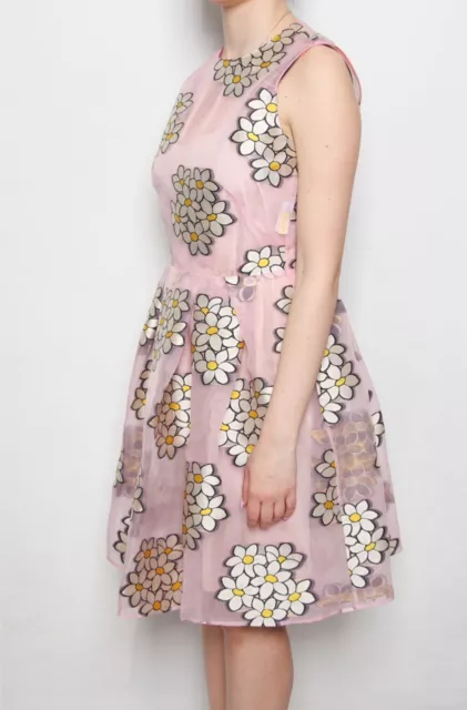 1100$ Red VALENTINO Dress Pink Daisy Fil Coupe Sleeveless Tulle Floral Sz M