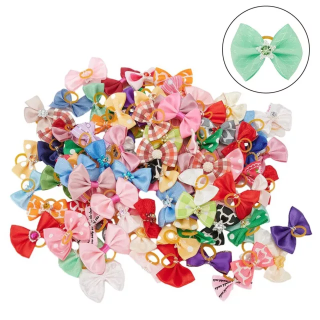 100pc Cheveux Nœud Hell Fleur Mixte Plusieurs Couleurs & Motif pour Chiot Pets