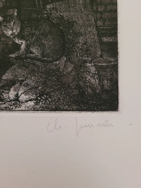 Lithographie signée et numérotée décor d'oiseau et de chat signature à identifie 3