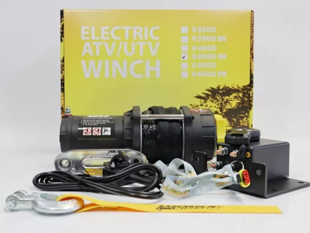 Elektrische Seilwinde PowerWinch 4000lbs ATV 12V 1814kg Funk UTV Kunststoffseil