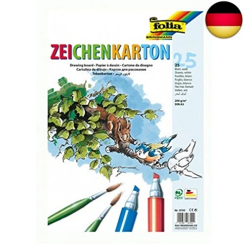 folia 8700 - Zeichenkarton, 200 g/qm, DIN A3, 25 Blatt, weiß - Zeichenpapier