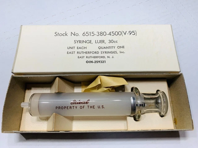 Vintage 1950's Civil Defense 30cc GLASS SYRINGE Military Issue Ideal Vintage 1950's Civil Defense 30cc GLASS SYRINGE Military Issue Ideal