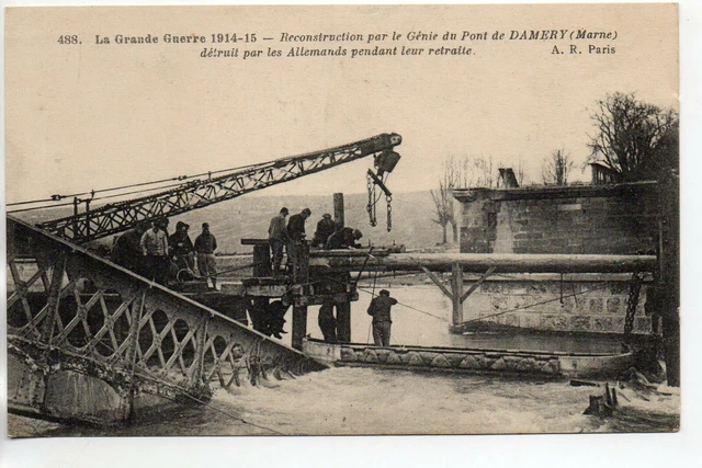 DAMERY - Marne - CPA 51 - Reconstruction par le génie du pont détruit Allemands