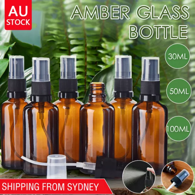 Amber Round Glass Spray Bottles Refillable Container Essential Oils Aromatherapy